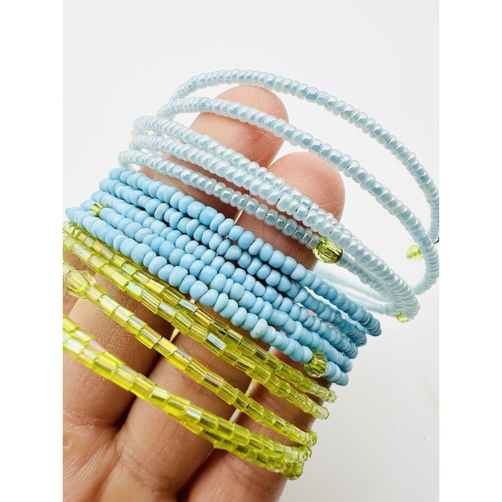 Multicolor Seed Bead Wrap Bracelet Blue Green Spring 7.85”